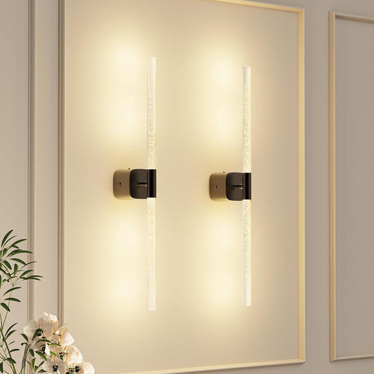 Black Battery Operated Wall Sconce Set of 2, Rechargeable Wireless Wall Lights with Remote and Touch, 360° Rotatable Sconces Wall Decor for Bedroom Living Room (23.62 Inch, 2-Pack)