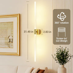 Gold Battery Operated Wall Sconce Set of 2, Rechargeable Wireless Wall Lights with Remote and Touch, 360° Rotatable Sconces Wall Decor for Bedroom Living Room (31.49 Inch, 2-Pack)