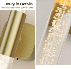 Battery Operated Wall Sconce Set of 2 Brushed Gold 12000mAh Rechargeable Wall Light with Crystal Acrylic 24" Wireless CCT Dimmable 350°Rotate Remote Wall Lamp for Bedroom Living Room