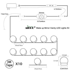 Hollywood Super Star Style Makeup Mirror Vanity LED Light Bulbs Kit for Dressing Table Dimmable & Plug in, Linkable and Flexible Strip, Mirror Not Included