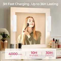 Wireless Vanity Lights for Mirror Set of 2-4000mAh Rechargeable Stick On Makeup Light with CCT Modes & Dimmable Brightness, Cordless Light for Mirror, Vanity, Bathroom, Renter Friendly