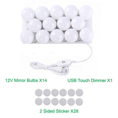 Hollywood LED Vanity Mirror Lights Kit, Dimmable Stick on USB Vanity Lights,Makeup Light Strip for for Bedroom, Dressing Room, Wedding, Party illuminating, CRI>90 (4000K Natural White 14 Bulbs 5V USB)
