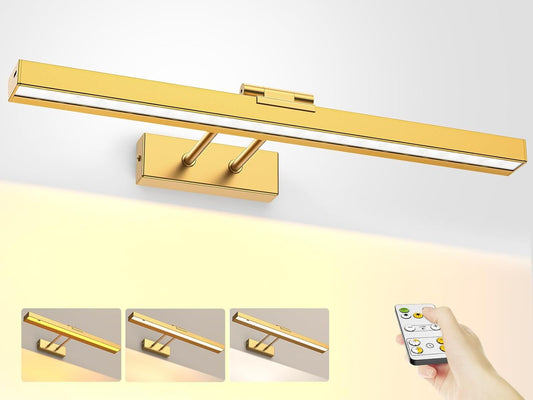 Picture Light Battery Operated, 16in Wireless Art Light for Paintings CCT Dimmable Recharging Battery Picture Light with Remote Control for Gallery Dartboard Art Bedroom Bathroom Gold