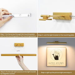 Picture Light Battery Operated, 16in Wireless Art Light for Paintings CCT Dimmable Recharging Battery Picture Light with Remote Control for Gallery Dartboard Art Bedroom Bathroom Gold