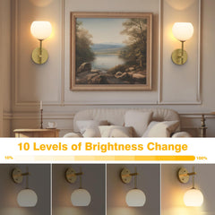 Rechargeable Wall Light Indoor,Battery Operated Wall Lamp with Remote,Indoor Wall Light with 3 Color Modes and RGB,Frosted Glass Wall Mounted Lamp for Living Room Bedrooms 2 Pack (Gold)