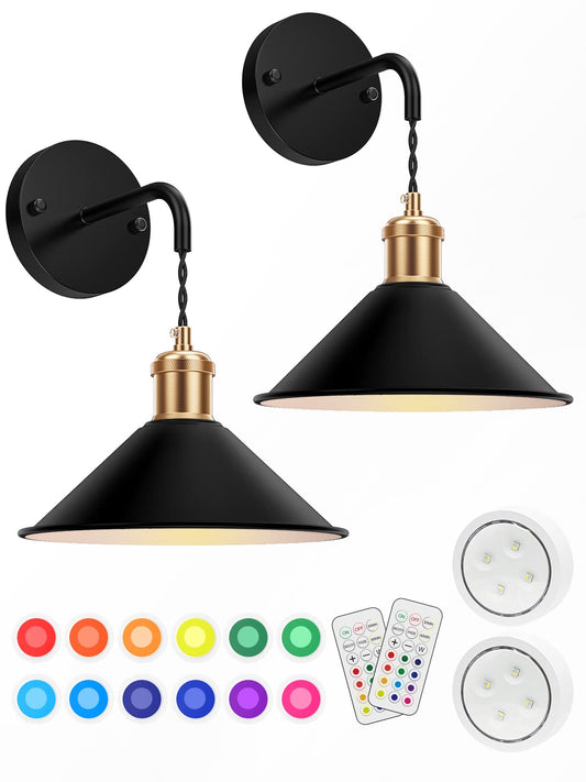 Battery Operated Wall Sconce, Wireless Wall Lights Set of 2, 13 RGB Colors Dimmable Battery Powered Wall Lamp with Remote Memory Function Auto Timer for Bedroom Living Room Hallway