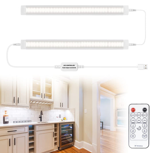 Led Under Cupboard Kitchen Lights, Dimmable Bar Cupboard Lights with Remote Control for Wardrobe,Cupboards, Closets, Display Cabinets(Natural White,2 Pack)