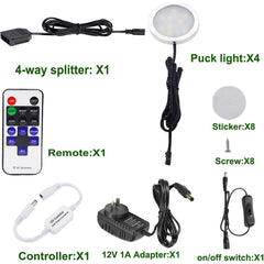 Dimmable & Timing Under Counter Lights Kitchen with Wireless RF Remote,Ultra-Thin 240V LED Cabinet Lights,12W Shelf Lights,4 Lights,Daylight White