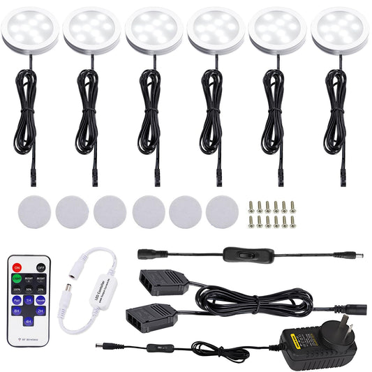 Dimmable & Timing Under Counter Lights Kitchen with Wireless RF Remote,Ultra-Thin 240V LED Cabinet Lights,12W Shelf Lights,6 Lights,Daylight White