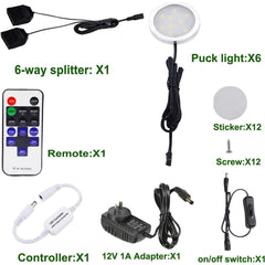 Dimmable & Timing Under Counter Lights Kitchen with Wireless RF Remote,Ultra-Thin 240V LED Cabinet Lights,12W Shelf Lights,6 Lights,Daylight White