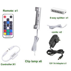 LED Under Cabinet Night Lights Kit for Glass Edge Shelf Back Side Lighting Using Flexible Cable and Clip with RF Remote(6 Lights RGB)