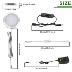 Dimmable LED Under Cabinet Lighting, Counter Showcase Kitchen Lighting Fixtures with 12V Plug in adapter and Dimmable Wireless Remote Control, 4 Ultra Slim Puck Lights Kit (Warm White)