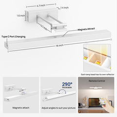 Picture Light Battery Operated, 16in Wireless Art Light for Paintings CCT Dimmable Recharging Battery Picture Light with Remote Control for Gallery Dartboard Art Bedroom Bathroom White
