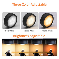 AIBOO Rechargeable Cabinet Lights, 6 Pack Puck Lights, 3 Colour, Remote, Black