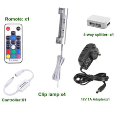 LED Under Cabinet Night Lights Kit for Glass Edge Shelf Back Side Lighting Using Flexible Cable and Clip with RF Remote(4 lights, RGB)