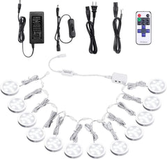 Linkable Under Cabinet LED Lighting 12V Dimmable Puck Lights with Wireless RF Remote Control, Hardwired & Wall Plug in for Kitchen Mood Lighting,Daylight White