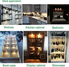 Linkable Under Cabinet LED Lighting 12V Dimmable Puck Lights Hardwired with Wireless RF Remote Control for Kitchen Mood Lighting(8 Lights, Warm White)