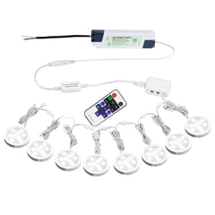 Linkable Under Cabinet LED Lighting 12V Slim Aluminum Dimmable Puck Lights Direct Wired with RF Remote Control for Kitchen Lighting(8pack Daylight White)