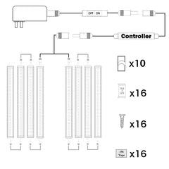 Dimmable Led Under Cabinet Lighting Bar Linkable Kits with Rocker Switch Under Counter Kitchen,Showcase,Shelf Lighting(8 Panel Kits Cold White)