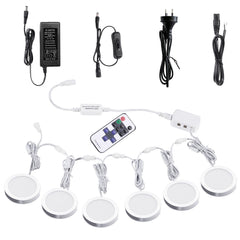 Linkable Under Cabinet LED Lighting 12V Dimmable Puck Lights with Wireless RF Remote Control, Hardwired & AU Wall Plug in for Counter Lighting(6 Lights, Natural White)