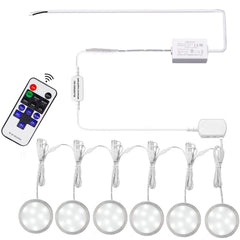 Linkable Under Cabinet LED Lighting 12V Slim Aluminum Dimmable Puck Lights Direct Wired with RF Remote Control for Kitchen Lighting(6pack,Daylight White)