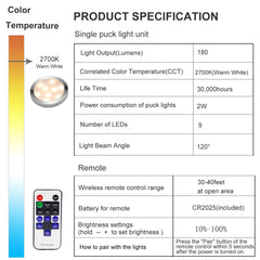 Linkable Under Cabinet LED Lighting 12V Dimmable Puck Lights Hardwired with Wireless RF Remote Control for Kitchen Mood Lighting(4 Lights, Warm White)