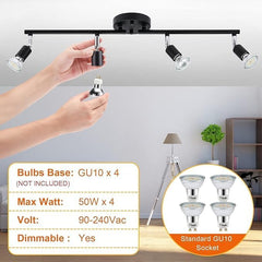 Kitchen Lights,Ceiling Lighting Kits, Swivelling Ceiling Spotlight for Bedroom, Kitchen and Living Room(GU10 LED Bulbs not Included) (4 Way Black)