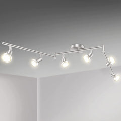 LED Ceiling Light 6 Way Rotatable Spot Lights for Ceiling,Flexible Ceiling Lights for Bedroom,Living Room,Nickel with Protectiv Bulb Trims(Gu10 Bulbs Not Included)