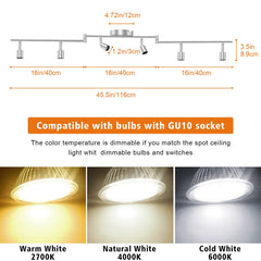 LED Ceiling Light 6 Way Rotatable Spot Lights for Ceiling,Flexible Ceiling Lights for Bedroom,Living Room,Nickel with Protectiv Bulb Trims(Gu10 Bulbs Not Included)