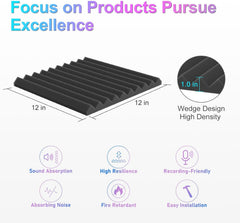 JBER Acoustic Panels Foam Wedges 48pcs 30x30x2.5cm for Soundproof Padding Wall