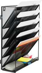 6 Tier Desktop File Organiser, Wall Mount Magazine Rack, Mesh Desk Organizer, Vertical Hanging Document Tray for Stationery, Mail, Paper and Letter Envelope, Book Holder