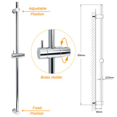 Strong Brass Chrome Round 850mm Long Sliding Rail Bar Holder For Handheld Shower