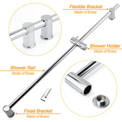 Strong Brass Chrome Round 850mm Long Sliding Rail Bar Holder For Handheld Shower