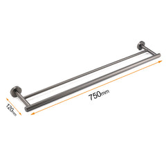 Gun Metal Stainless Steel 750mm Double Towel Rack Rail Holder Round Hanger Bar