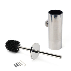 Polished Chrome Silver Round Toilet Brush Wall Mount Holder Cup Stainless Steel