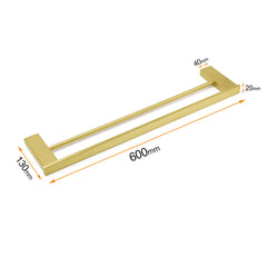 Square SUS Double Towel Rail Rack 600mm Brushed Gold Hanger Holder Bar Bathroom