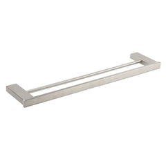 Brushed Nickel Square Towel Rail Rack 600mm Double Hanger Holder Bar Bathroom