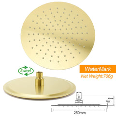PVD Brushed Gold 10" Shower Rain Head 355mm Straight Wall Mount Arm Bathroom Set