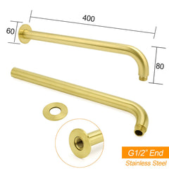 PVD Brushed Gold 10" Shower Rain Head 355mm Straight Wall Mount Arm Bathroom Set