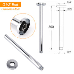 WELS Chrome Large 16" Round Rain Shower Head 300mm Ceiling Dropper Extension Arm Set