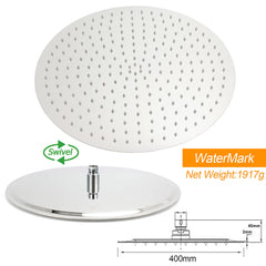 WELS Chrome Large 16" Round Rain Shower Head 300mm Ceiling Dropper Extension Arm Set