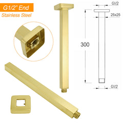 Brushed Gold Square 30cm Shower Bath Component Brass Ceiling Extension Dropper Arm