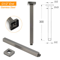 Gun Metal Square 8" Rainfall Shower Head 300mm Ceiling Dropper Arm Bath Set WELS