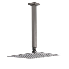 Gun Metal Square 10" Rainfall Shower Head 300mm Ceiling Dropper Arm Bath Set WELS