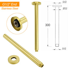 Brushed Gold Round 30cm Brass Shower Ceiling Extension Dropper Arm Bathroom Component