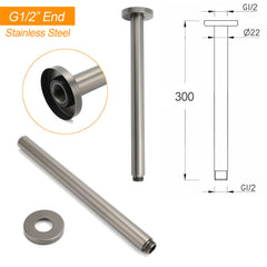 WELS Gun Metal Round 8" SUS Rainfall Shower Head 300mm Ceiling Dropper Arm Set
