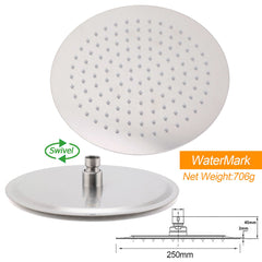 Brushed Nickel Round 10" Shower Rain Head + 300mm Brass Ceiling Dropper Arm Set