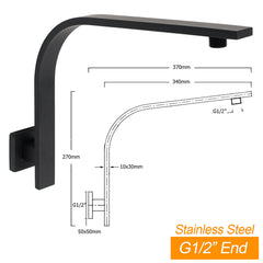 Matt Black 12" Square Large Thin Rain Shower Head Brass Gooseneck Wall Arm Watermark