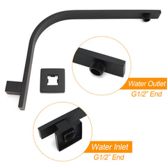 Matt Black 12" Square Large Thin Rain Shower Head Brass Gooseneck Wall Arm Watermark