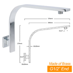 Chrome Square 12" Large Rainfall Shower Head Rose Brass Gooseneck Wall Arm Set